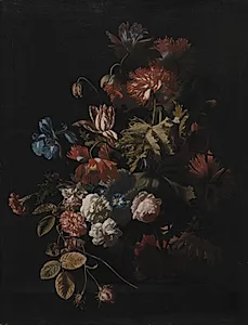 En glasvase med blomster by Simon Pietersz Verelst