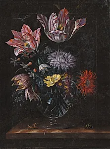 En glasvase med blomster by Jacob Marrel