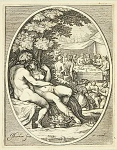 En gud og en gudinde i omfavnelse by Jacob Matham