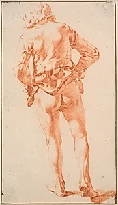 En halvnøgen, gående mand, set fra ryggen by Karel Du Jardin