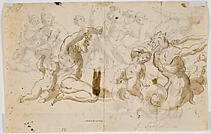 En havgud og to putti by Domenico Piola