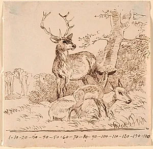 En hjort, en hind og deres lam by Johan Thomas Lundbye