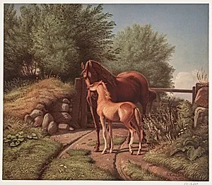 En hoppe med sit føl by Adolph Kittendorff