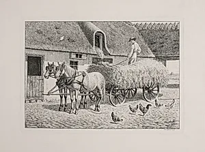 En høstvogn i en bondegård