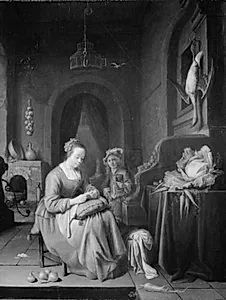 En huslig scene by Jan Adriaensz van Staveren
