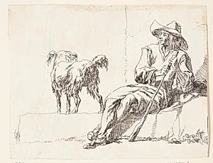 En hyrde med sin hund. Titelblad til "Geder" by Nicolaes Berchem