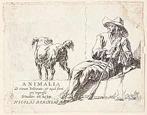 En hyrde med sin hund. Titelblad til "Geder" by Nicolaes Berchem