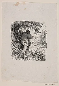 En jæger skyder på et krondyr by Louis Sørensen
