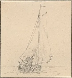 En jagt under sejl set forfra. by C.W. Eckersberg