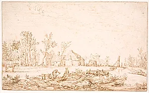 En kanal nær en landsby by Jan Josefsz van Goyen