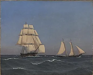 En kaperskonnert, som undløber en forfølgende fregat by C.W. Eckersberg