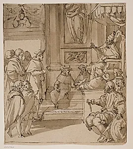 En kardinal af Barbarigo-familien modtages i audiens af paven. Studie til en fresco i Villa Barbarigo, Noventa Vicentina by Antonio Aliense