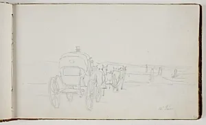 En karosse med firspand set bagfra by Martinus Rørbye