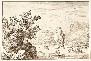 En klippe i en flod by Allaert van Everdingen