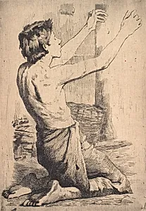 En knælende, anråbende dreng by Frans Schwartz