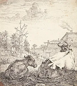 En ko og en kalv by Karel Du Jardin