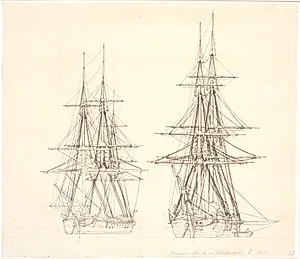 En korvet og en brig til ankers. by C.W. Eckersberg