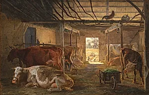 En kostald i en bondegård. Vejby by Johan Thomas Lundbye