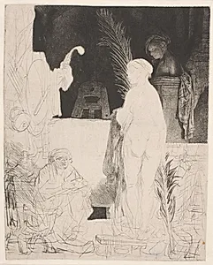 En kunstner der tegner efter en kvindelig model. Ufuldendt by Rembrandt van Rijn
