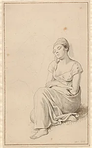 En kvinde, der sidder lænet mod en stenblok og sover. by C.W. Eckersberg