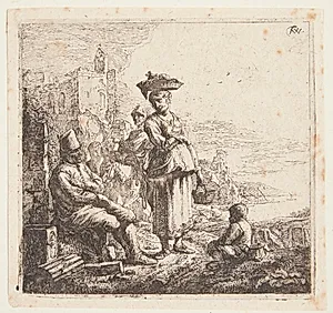 En kvinde med kurv på hovedet by Thomas Wijck