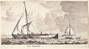 En lastbåd på havet, en såkaldt samoureus by Reinier Zeeman