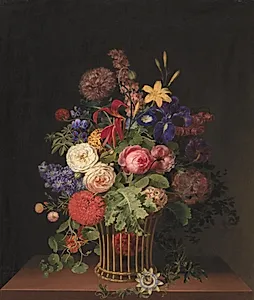 En let rørkurv med blomster