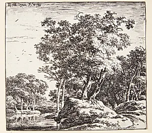 En lille bakke med to træer by Herman Naiwincx