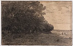 En lille gruppe høje træer ved Macherin skoven by Théodore Rousseau