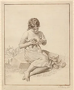 En lille pige, der har stukket sin finger på en rosentorn by C.W. Eckersberg