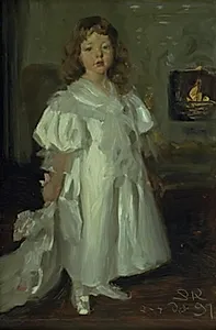 En lille pige, Helga Melchior, i lang kjole by P.S. Krøyer