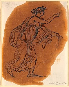 En løbende kvindefigur med begge arme fremrakt by Nicolai Abildgaard