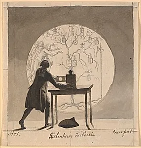 En mand med et laterna magica viser et udgået stamtræ by Nicolai Abildgaard