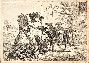 En mand med et større kobbel hunde by Pieter van Laer