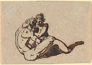 En mand og en kvinde, der omfavner og kærtegner hinanden by Nicolai Abildgaard