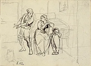En mand skælder konen og den lille dreng ud by Wilhelm Marstrand