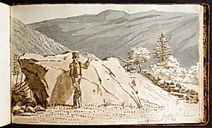 En mand ved Sladderstenen i Vestfjord dalen by Martinus Rørbye