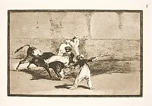 En maurer fanget af tyren i arenaen by Francisco de Goya