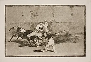 En maurer fanget af tyren i arenaen by Francisco de Goya