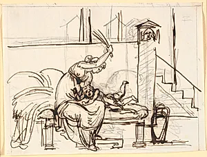 En moder, der giver sin lille dreng ris by Nicolai Abildgaard