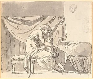 En moder leger med sit barn, der griber efter et æble by Nicolai Abildgaard
