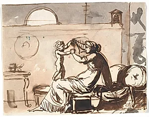 En moder leger med sit barn, der vipper på hendes knæ by Nicolai Abildgaard