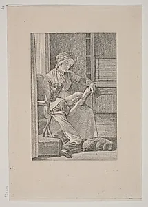 En mor lærer sin datter at læse by Erling Eckersberg