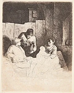 En mor med sit barn i en krostue by Cornelis Pietersz Bega