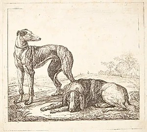 En mynde og en liggende hund by Simon de Vlieger