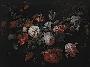 En ophængt blomsterfletning by Abraham Mignon