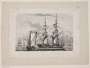 En Orlogs-Brig til Anker, som tørrer Sejl by H.P. Hansen