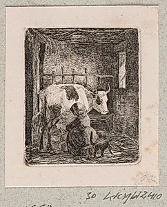 En pige malker en ko by Johannes Wilhelm Zillen
