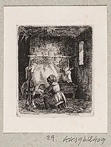 En pige malker en ko by Johannes Wilhelm Zillen