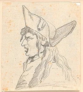 En råbende mand (en schweizer?) med en trekantet hat by Jens Juel